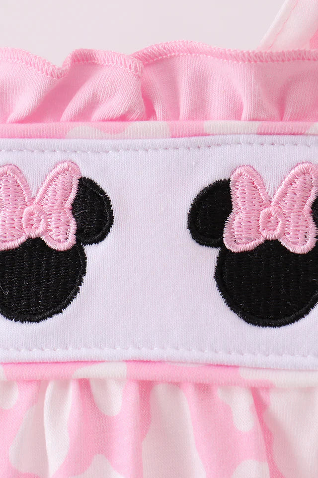 PINK CHARACTER EMBROIDERY RUFFLE BUBBLE