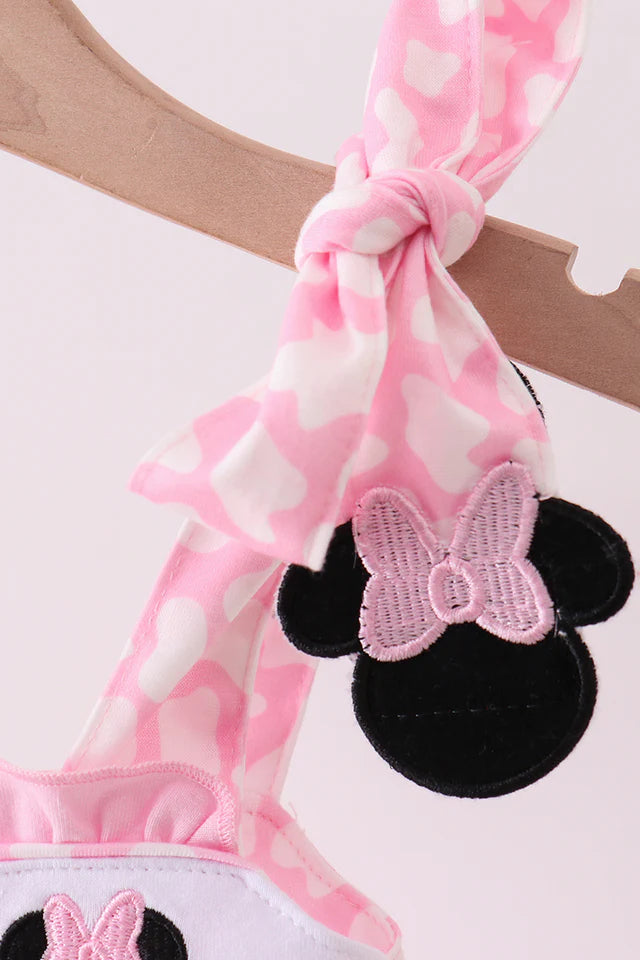 PINK CHARACTER EMBROIDERY RUFFLE BUBBLE