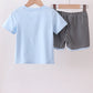 BLUE CHARACTER EMBROIDERY SHORTS SET