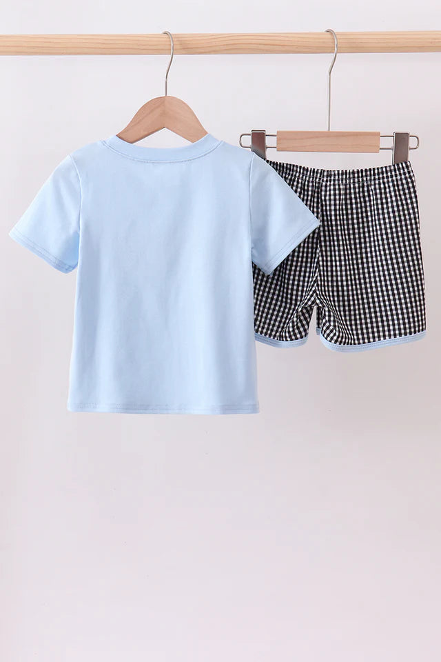BLUE CHARACTER EMBROIDERY SHORTS SET