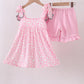PINK CHARACTER EMBROIDERY RUFFLE SHORTS SET