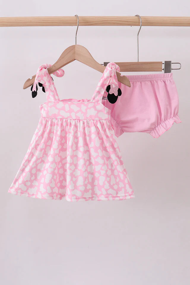 PINK CHARACTER EMBROIDERY RUFFLE BLOOMER SET