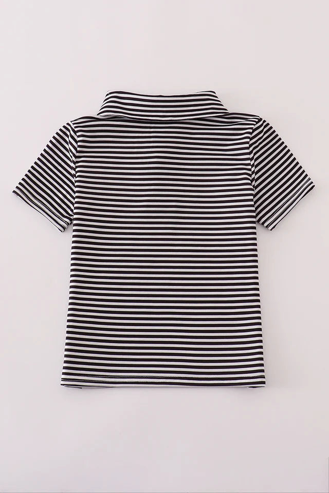 BLACK GEORGIA EMBROIDERY STRIPE BUTTON DOWN SHIRT