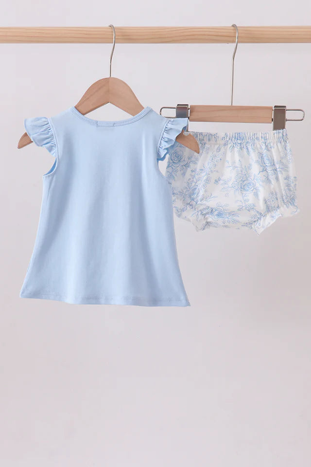 BLUE WHALE APPLIQUE RUFFLE BLOOMER SET