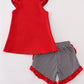 RED I LOVE GEORGIA APPLIQUE RUFFLE SHORTS SET