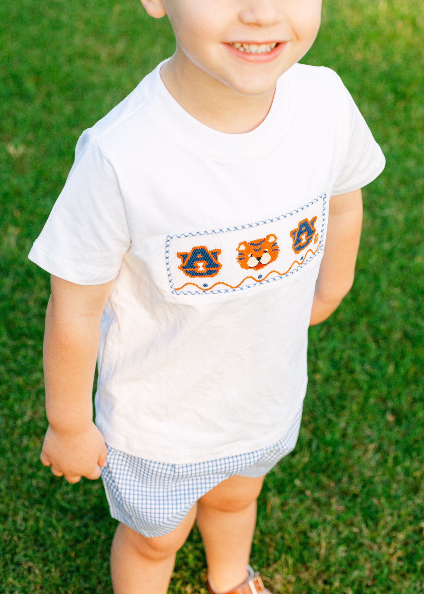 smocked auburn short set- boy