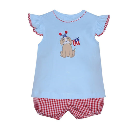 Girl Bloomer Set-Patriotic Dog-Applique