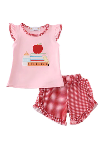 PINK APPLE APPLIQUE RUFFLE SET