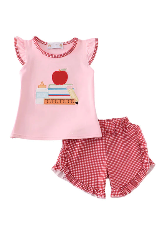PINK APPLE APPLIQUE RUFFLE SET