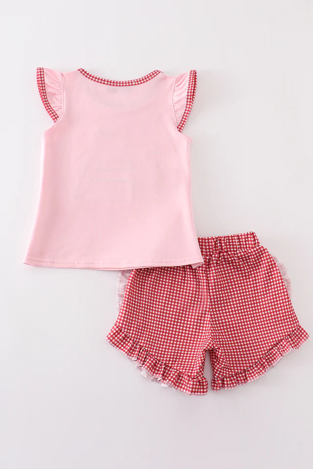 PINK APPLE APPLIQUE RUFFLE SET