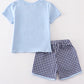 BLUE FISHING PUPPY APPLIQUE BOY SET