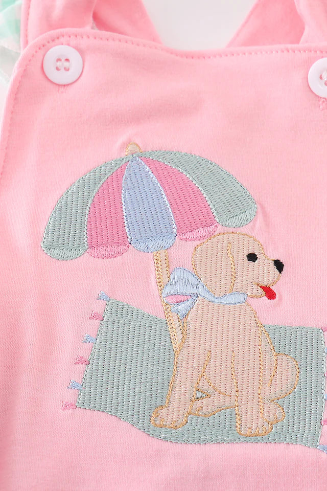 PINK BEACH PUPPY EMBROIDERY GIRL BUBBLE