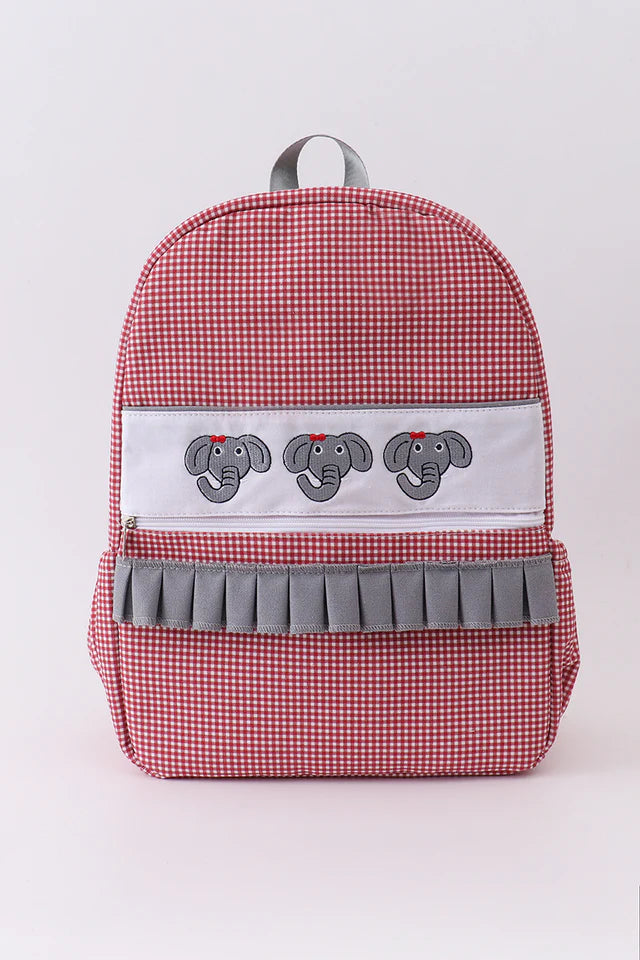 RED ALABAMA EMBROIDERY GINGHAM RUFFLE BACKPACK