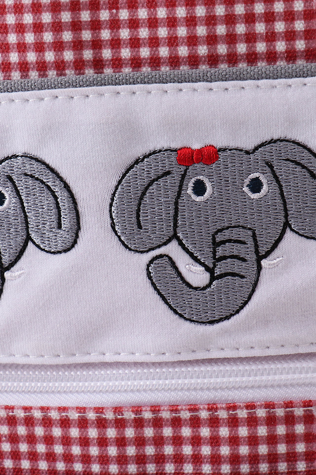 RED ALABAMA EMBROIDERY GINGHAM RUFFLE BACKPACK