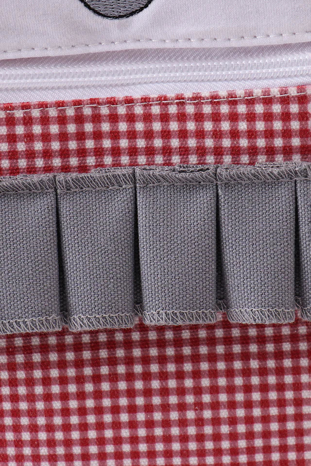 RED ALABAMA EMBROIDERY GINGHAM RUFFLE BACKPACK