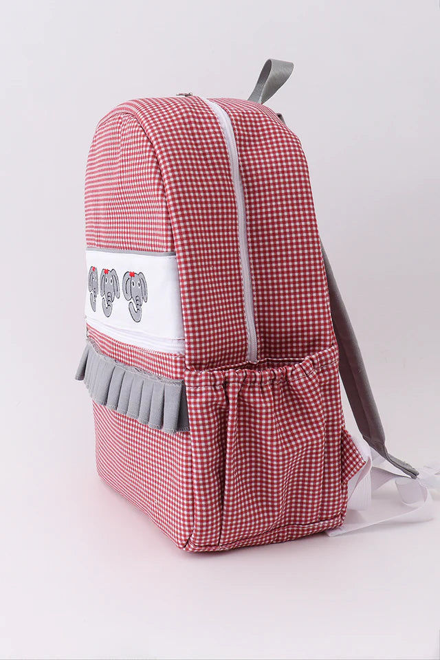 RED ALABAMA EMBROIDERY GINGHAM RUFFLE BACKPACK