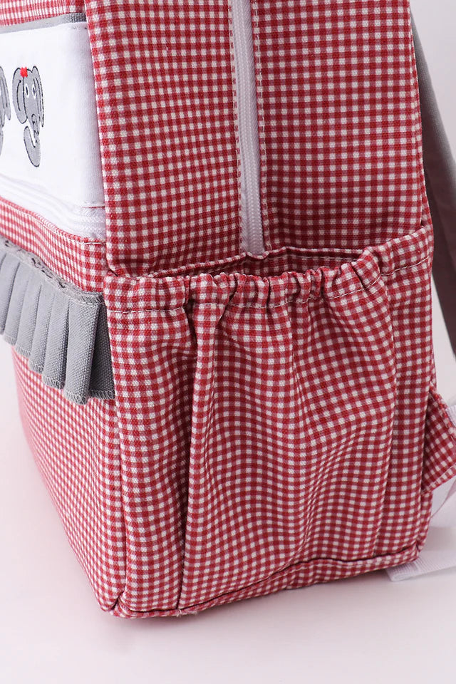 RED ALABAMA EMBROIDERY GINGHAM RUFFLE BACKPACK