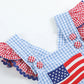 Light Blue and Red Gingham USA Flag Ruffle Romper