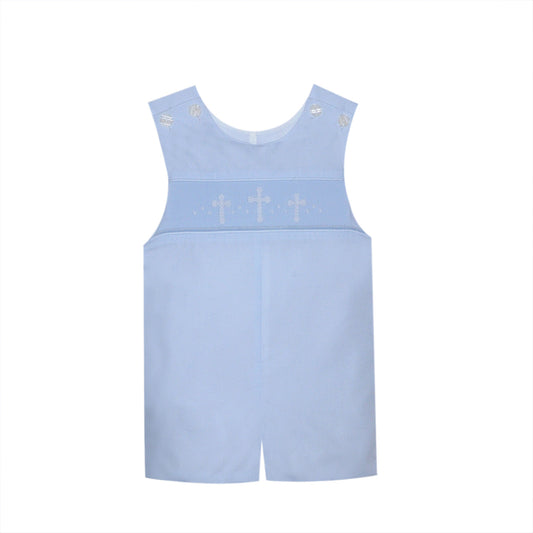 Cross Handsmocked Shortall-blue