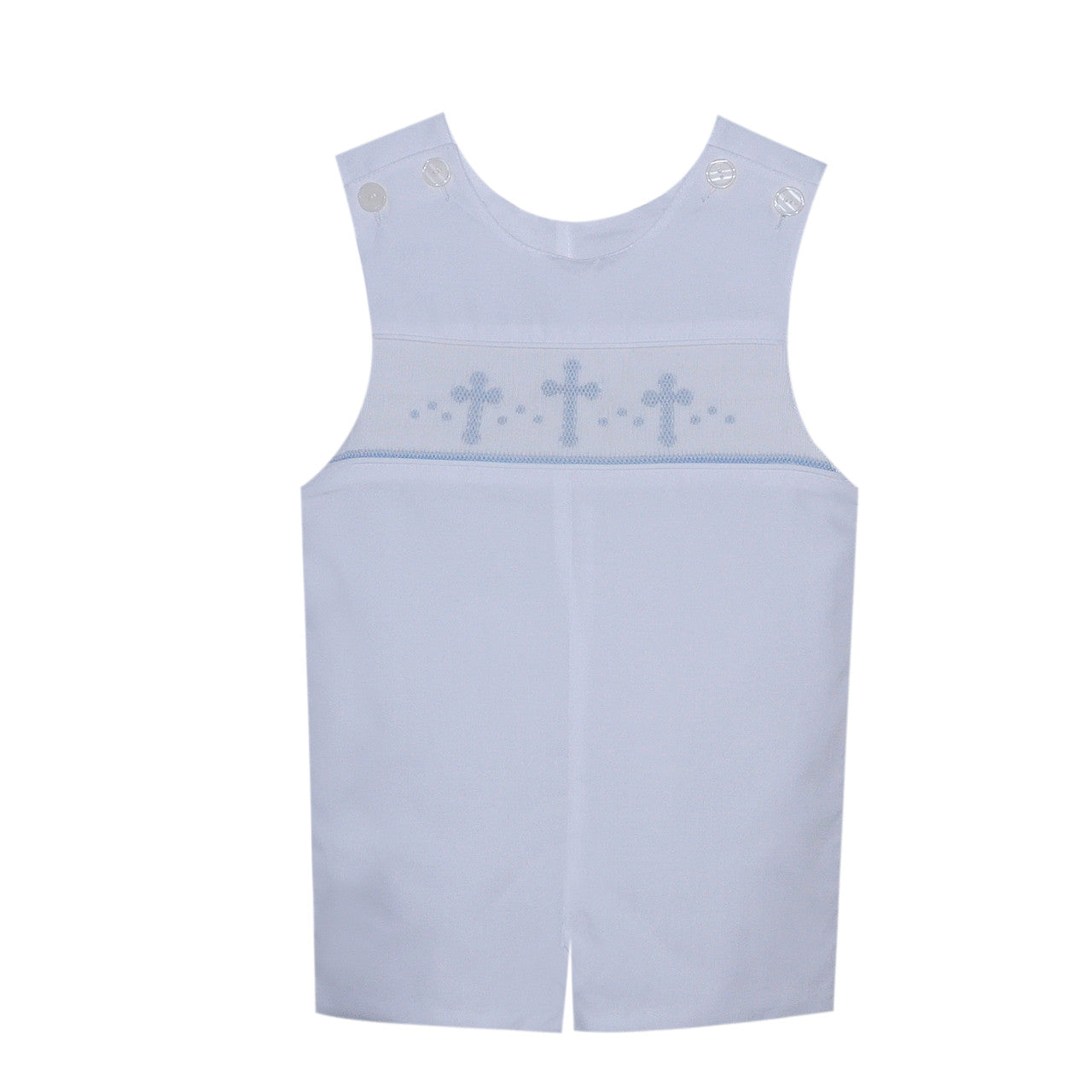 HAndsmocked White Shortall -Blue Cross
