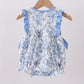 BLUE FLORAL CROSS SMOCKED RUFFLE BUBBLE