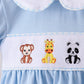 BLUE ZOO ANIMAL EMBROIDERY GINGHAM PUFF SLEEVE BLOOMER SET