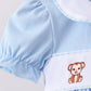 BLUE ZOO ANIMAL EMBROIDERY GINGHAM PUFF SLEEVE BLOOMER SET