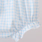 BLUE ZOO ANIMAL EMBROIDERY GINGHAM PUFF SLEEVE BLOOMER SET