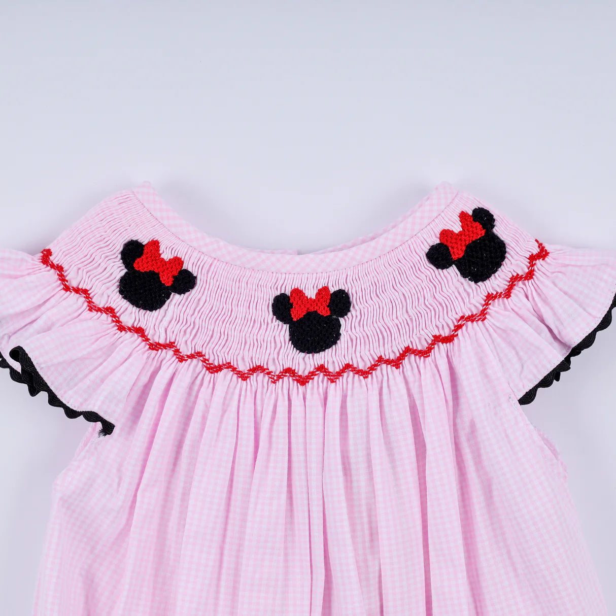 RED CHARACTER HAND SMOCKED PLAID RUFFLE BUBBLE