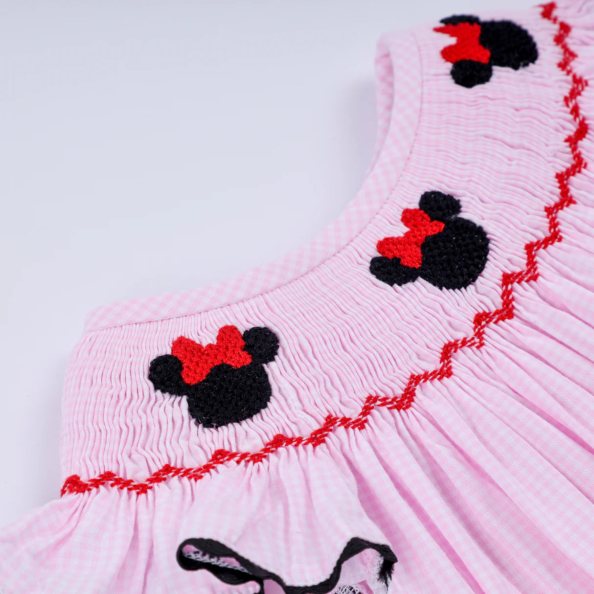 RED CHARACTER HAND SMOCKED PLAID RUFFLE BUBBLE