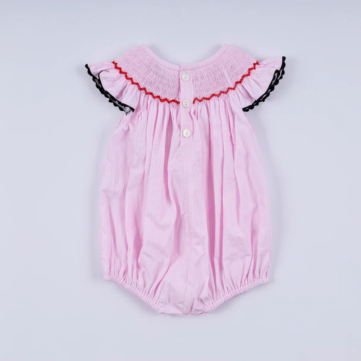 RED CHARACTER HAND SMOCKED PLAID RUFFLE BUBBLE