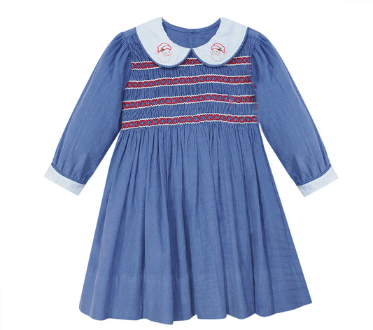 SMOCKED Santa Dress with embroidered collar