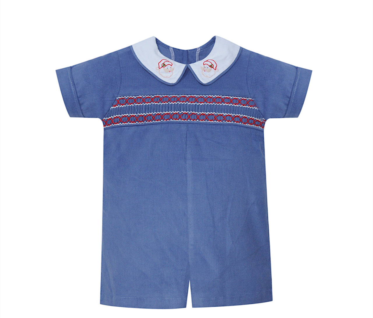 Smocked Santa Romper with embroidered collar