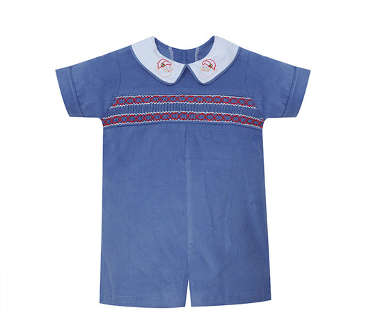 Smocked Santa Romper with embroidered collar