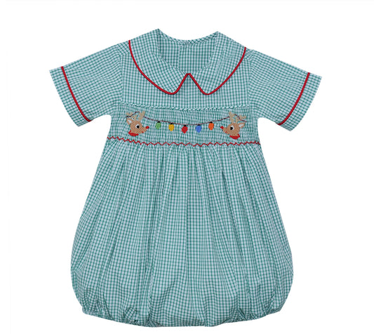 Smocked Reindeer Bubble with Christmas Lights