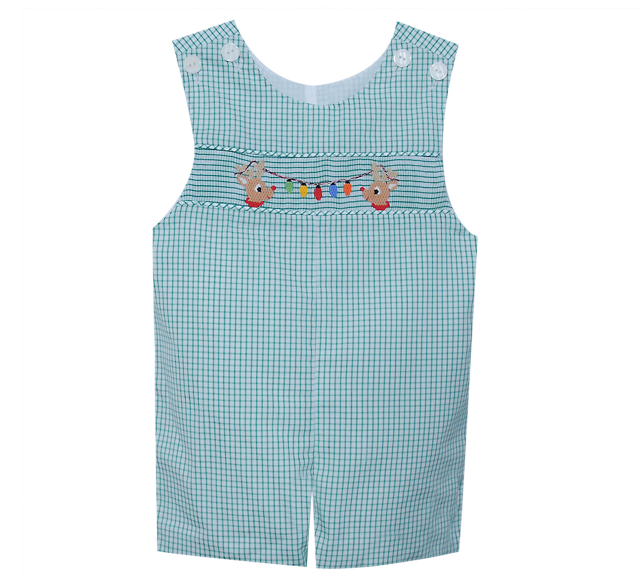 Smocked Reindeer Shortall with Christmas Lights