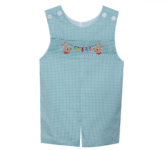 Smocked Reindeer Shortall with Christmas Lights