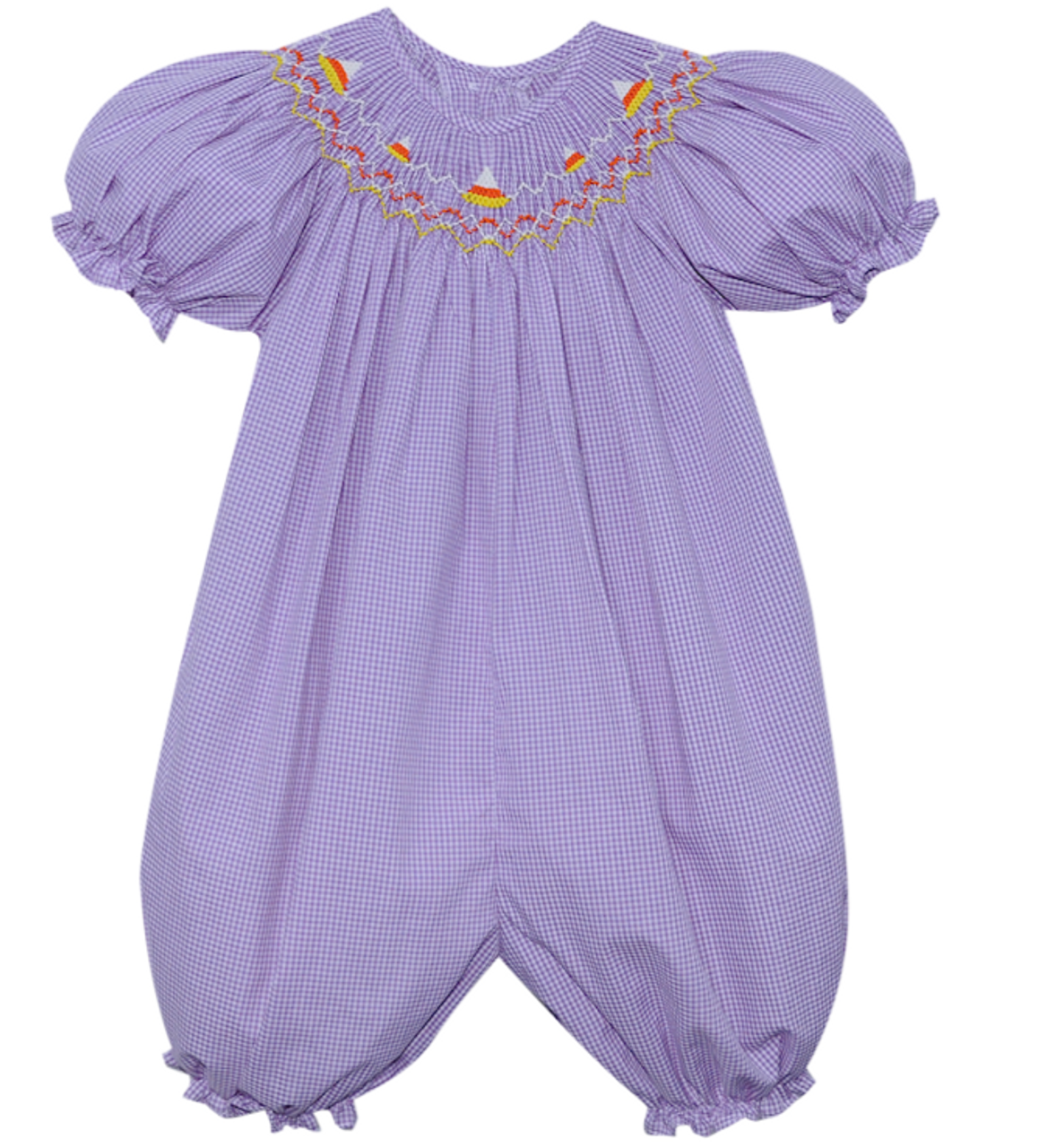 Purple Smocked Candy Corn Bubble