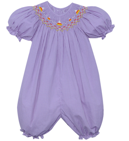 Purple Smocked Candy Corn Bubble