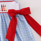 BLUE APPLE BUS EMBROIDERY SMOCKED PLAID DRESS