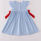 BLUE APPLE BUS EMBROIDERY SMOCKED PLAID DRESS