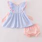 BLUE STRIPE SEERSUCKER CASTLE EMBROIDERY BLOOMER SET