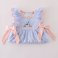 BLUE STRIPE SEERSUCKER CASTLE EMBROIDERY BLOOMER SET