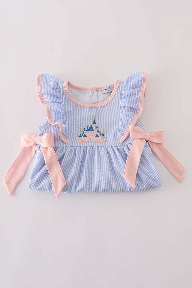 BLUE STRIPE SEERSUCKER CASTLE EMBROIDERY BLOOMER SET