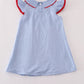 BLUE SWISS DOT BUS APPLE APPLIQUE DRESS