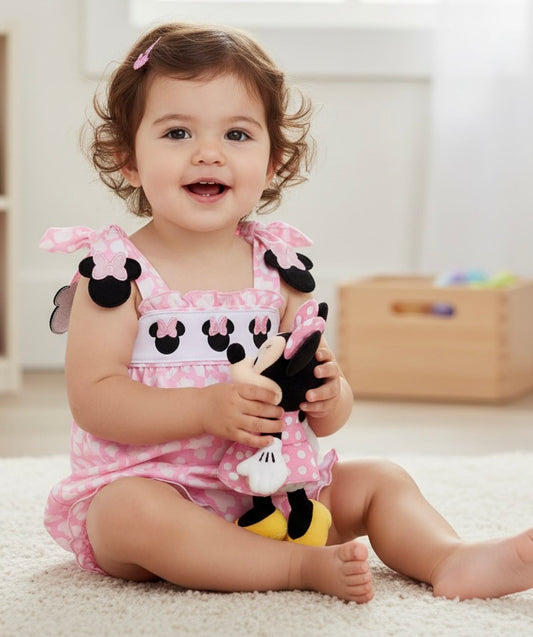 PINK CHARACTER EMBROIDERY RUFFLE BUBBLE