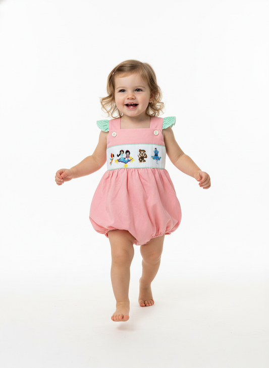 Handsmocked Magic Carpet bubble dress with ruffle back