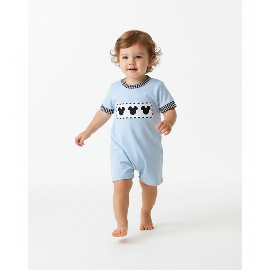 BLUE CHARACTER EMBROIDERY ROMPER