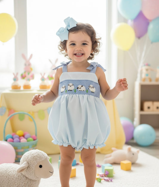 Smocked lamb bubble with gingham bows