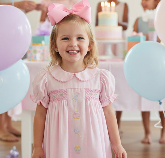 PInk Handsmocked Birthday Heirloom Dress